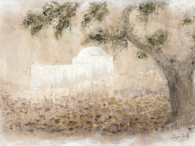 Painting of Kever Rachel capturing timeless devotion with soft tones and a serene atmosphere.