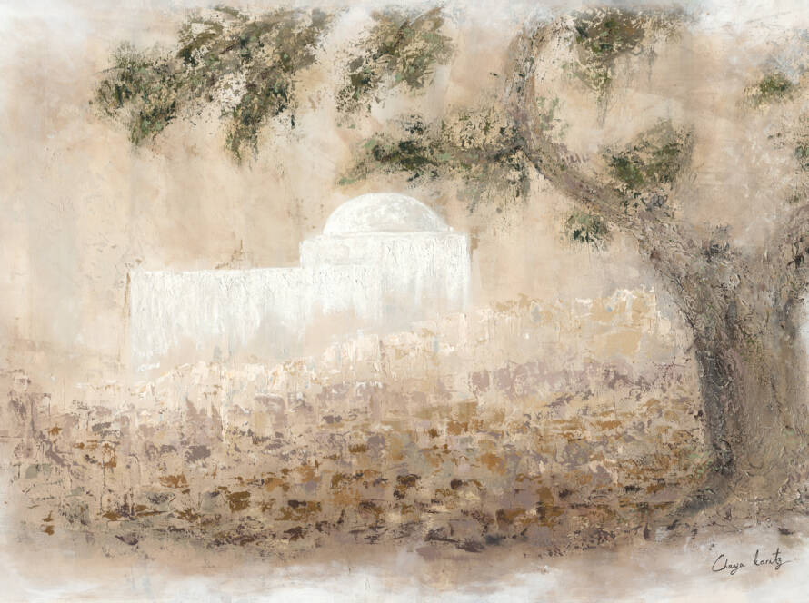 Painting of Kever Rachel capturing timeless devotion with soft tones and a serene atmosphere.