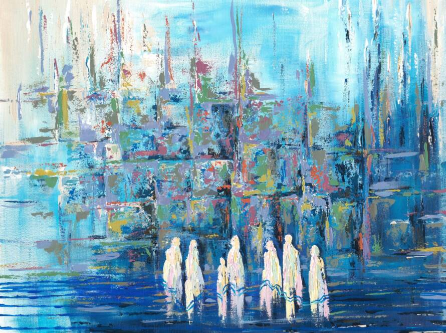 Chaya Koritz calm neutral palette Judaica art painting