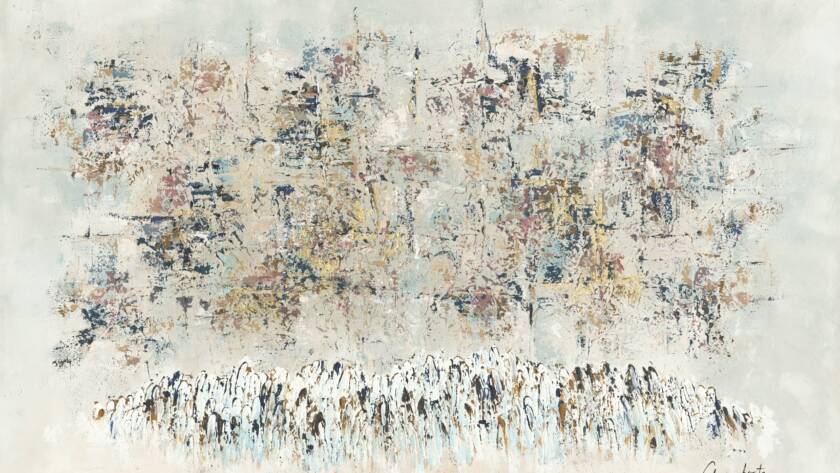 Abstract Judaic painting by Chaya Koritz blending tradition and contemporary expression