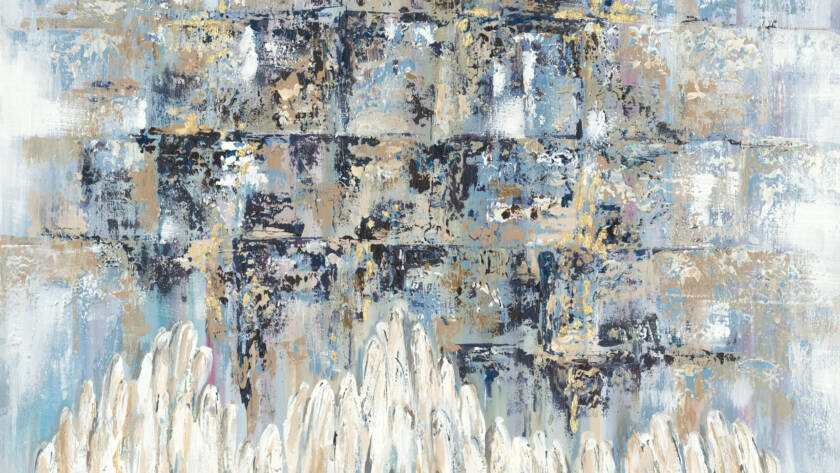 Abstract Judaic painting by Chaya Koritz expressing emotion through contemporary form